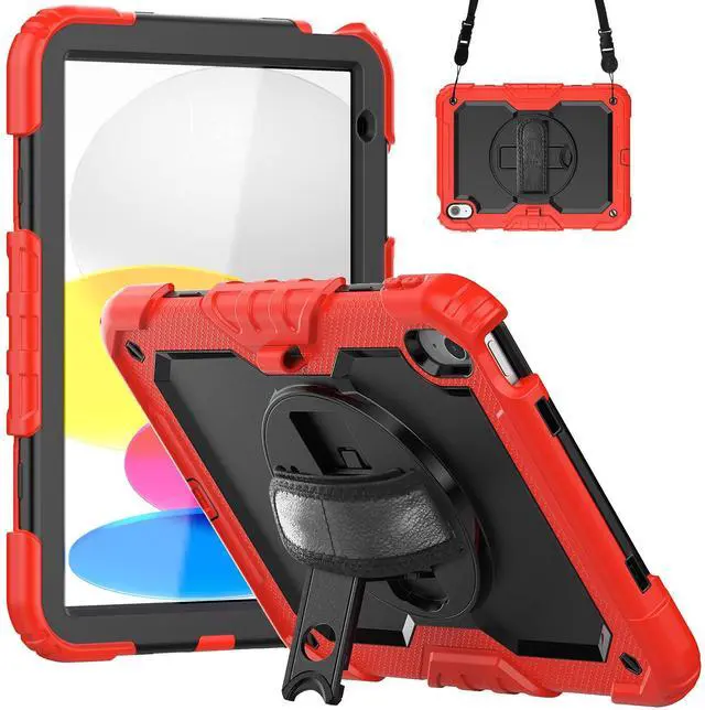 Main image of Heavy Duty Shockproof Protective Case with Screen Protector, 360° Rotatable Kickstand & Hand/Shoulder Strap for iPad 11th Gen (A16,11 Inch,2025) / iPad 10th Gen (10.9 Inch,2022), Red