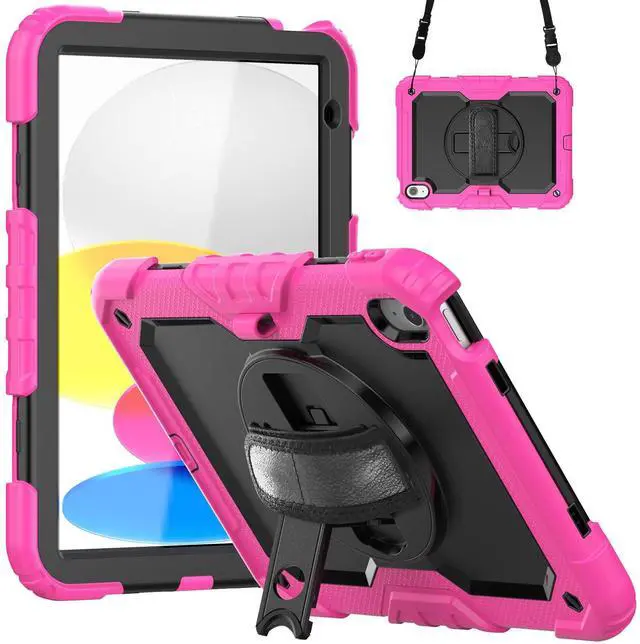 Main image of Heavy Duty Shockproof Protective Case with Screen Protector, 360° Rotatable Kickstand & Hand/Shoulder Strap for iPad 11th Gen (A16,11 Inch,2025) / iPad 10th Gen (10.9 Inch,2022), Rose
