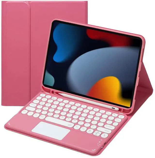 Main image of Magnetically Detachable Touch Bluetooth Keyboard Case with Pencil Holder for iPad 9th / 8th / 7th Gen 10.2" (2021/2020/2019), Red