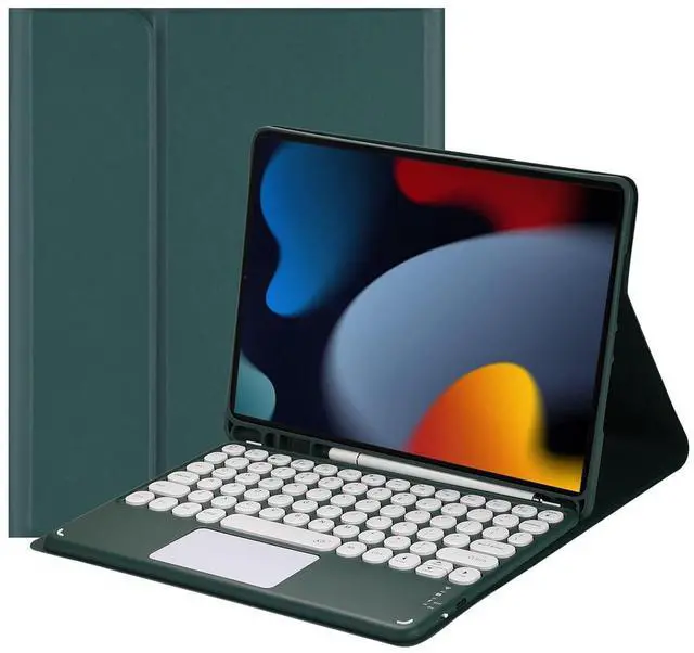 Main image of Magnetically Detachable Touch Bluetooth Keyboard Case with Pencil Holder for iPad 9th / 8th / 7th Gen 10.2" (2021/2020/2019), Dark Green