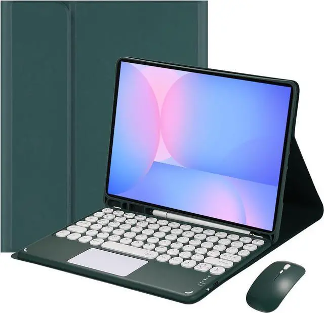 Main image of Magnetically Detachable Touch Bluetooth Keyboard Case with Mouse for Samsung Galaxy Tab S10 FE / S9 FE 5G 10.9 Inch / Tab S9 11 Inch, Dark Green