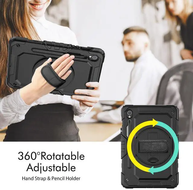 Alt view image 3 of 7 - Heavy Duty Shockproof Protective Case with Screen Protector, 360° Rotatable Kickstand & Hand/Shoulder Strap for Samsung Galaxy Tab S10 Lite / S10 FE / S9 FE 10.9 Inch / Tab S9 11 Inch, Black