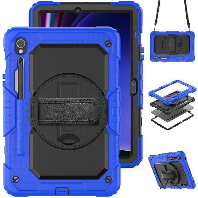 Main image of Heavy Duty Shockproof Protective Case with Screen Protector, 360° Rotatable Kickstand & Hand/Shoulder Strap for Samsung Galaxy Tab S10 Lite / S10 FE / S9 FE 10.9 Inch / Tab S9 11 Inch,Blue