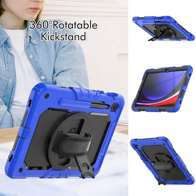 Alt view image 4 of 7 - Heavy Duty Shockproof Protective Case with Screen Protector, 360° Rotatable Kickstand & Hand/Shoulder Strap for Samsung Galaxy Tab S10 Lite / S10 FE / S9 FE 10.9 Inch / Tab S9 11 Inch,Blue