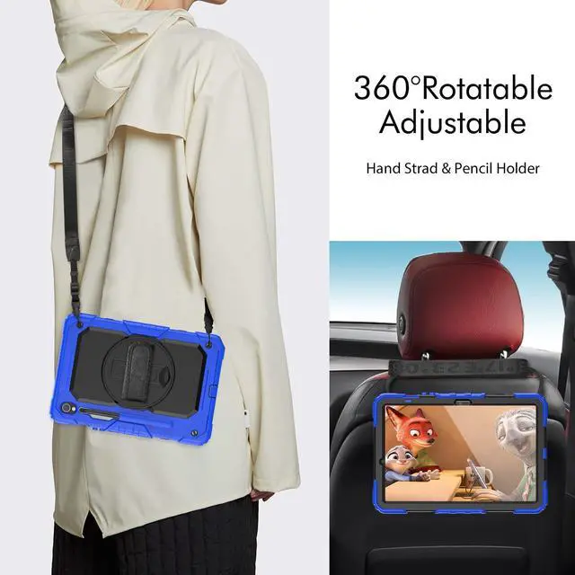 Alt view image 6 of 7 - Heavy Duty Shockproof Protective Case with Screen Protector, 360° Rotatable Kickstand & Hand/Shoulder Strap for Samsung Galaxy Tab S10 Lite / S10 FE / S9 FE 10.9 Inch / Tab S9 11 Inch,Blue