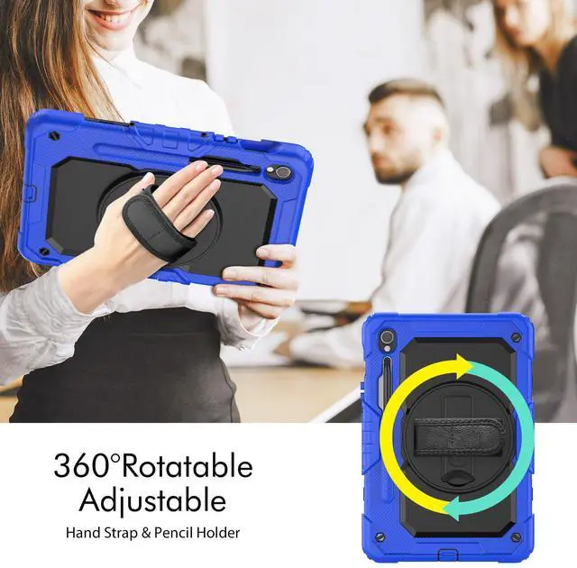 Alt view image 3 of 7 - Heavy Duty Shockproof Protective Case with Screen Protector, 360° Rotatable Kickstand & Hand/Shoulder Strap for Samsung Galaxy Tab S10 Lite / S10 FE / S9 FE 10.9 Inch / Tab S9 11 Inch,Blue