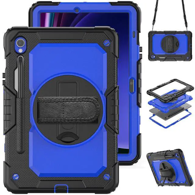 Main image of Heavy Duty Shockproof Protective Case with Screen Protector, 360° Rotatable Kickstand & Hand/Shoulder Strap for Samsung Galaxy Tab S10 Lite / S10 FE / S9 FE 10.9 Inch / Tab S9 11 Inch,BluePC