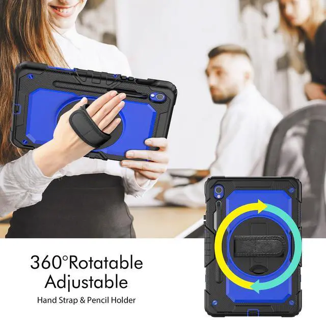 Alt view image 3 of 7 - Heavy Duty Shockproof Protective Case with Screen Protector, 360° Rotatable Kickstand & Hand/Shoulder Strap for Samsung Galaxy Tab S10 Lite / S10 FE / S9 FE 10.9 Inch / Tab S9 11 Inch,BluePC