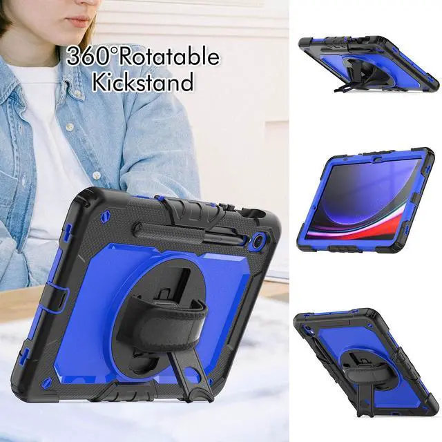 Alt view image 4 of 7 - Heavy Duty Shockproof Protective Case with Screen Protector, 360° Rotatable Kickstand & Hand/Shoulder Strap for Samsung Galaxy Tab S10 Lite / S10 FE / S9 FE 10.9 Inch / Tab S9 11 Inch,BluePC