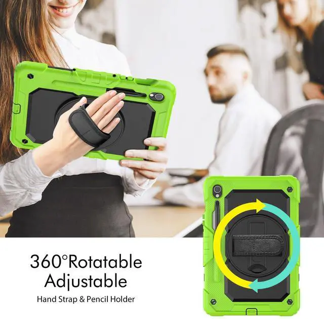 Alt view image 3 of 7 - Heavy Duty Shockproof Protective Case with Screen Protector, 360° Rotatable Kickstand & Hand/Shoulder Strap for Samsung Galaxy Tab S10 Lite / S10 FE / S9 FE 10.9 Inch / Tab S9 11 Inch,Green