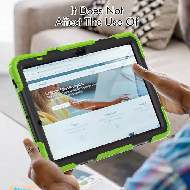 Alt view image 5 of 7 - Heavy Duty Shockproof Protective Case with Screen Protector, 360° Rotatable Kickstand & Hand/Shoulder Strap for Samsung Galaxy Tab S10 Lite / S10 FE / S9 FE 10.9 Inch / Tab S9 11 Inch,Green