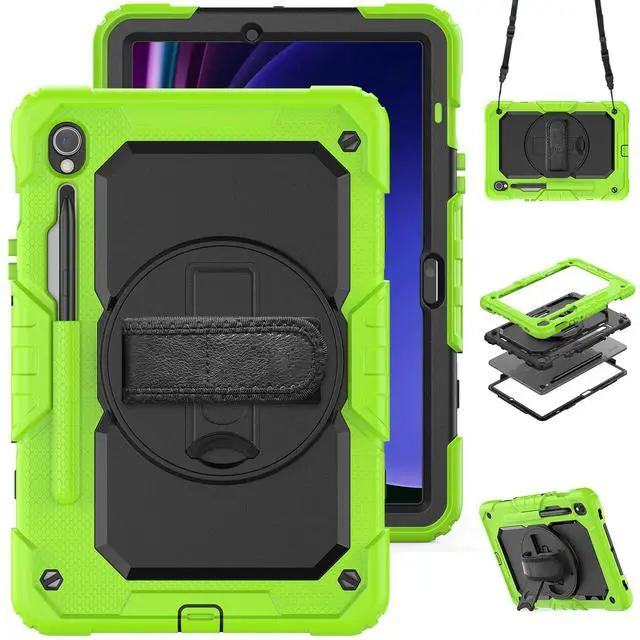 Main image of Heavy Duty Shockproof Protective Case with Screen Protector, 360° Rotatable Kickstand & Hand/Shoulder Strap for Samsung Galaxy Tab S10 Lite / S10 FE / S9 FE 10.9 Inch / Tab S9 11 Inch,Green