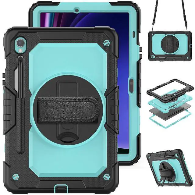 Main image of Heavy Duty Shockproof Protective Case with Screen Protector, 360° Rotatable Kickstand & Hand/Shoulder Strap for Samsung Galaxy Tab S10 Lite / S10 FE / S9 FE 10.9 Inch / Tab S9 11 Inch,Light bluePC