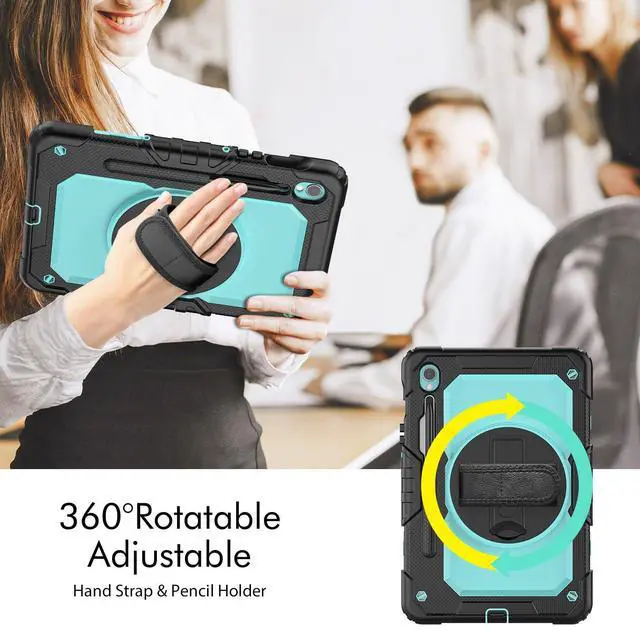 Alt view image 3 of 7 - Heavy Duty Shockproof Protective Case with Screen Protector, 360° Rotatable Kickstand & Hand/Shoulder Strap for Samsung Galaxy Tab S10 Lite / S10 FE / S9 FE 10.9 Inch / Tab S9 11 Inch,Light bluePC
