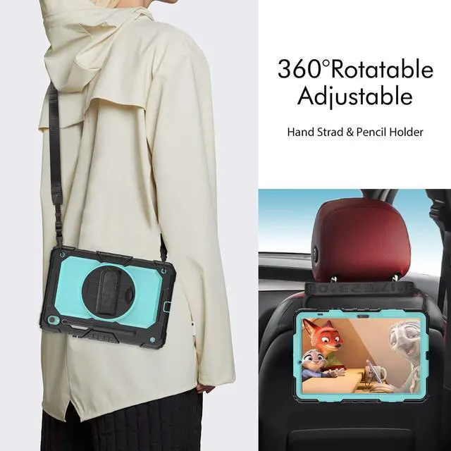 Alt view image 6 of 7 - Heavy Duty Shockproof Protective Case with Screen Protector, 360° Rotatable Kickstand & Hand/Shoulder Strap for Samsung Galaxy Tab S10 Lite / S10 FE / S9 FE 10.9 Inch / Tab S9 11 Inch,Light bluePC