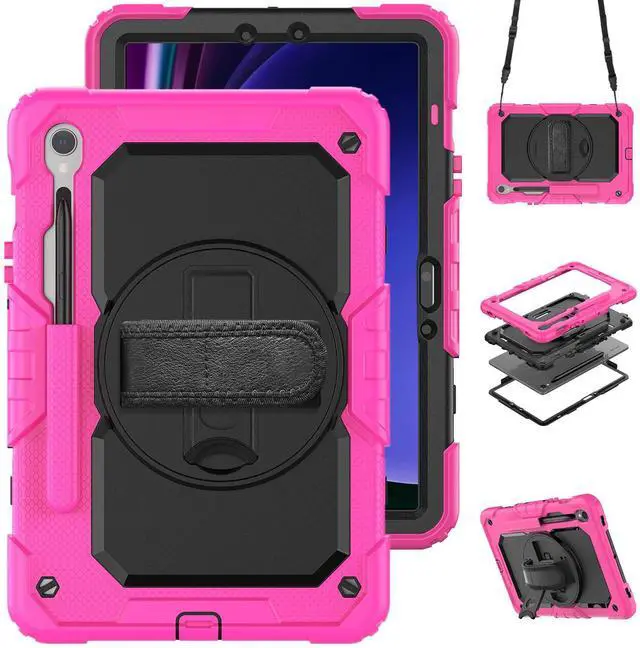 Main image of Heavy Duty Shockproof Protective Case with Screen Protector, 360° Rotatable Kickstand & Hand/Shoulder Strap for Samsung Galaxy Tab S10 Lite / S10 FE / S9 FE 10.9 Inch / Tab S9 11 Inch,Rose