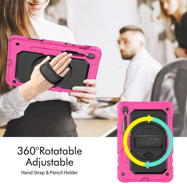 Alt view image 3 of 7 - Heavy Duty Shockproof Protective Case with Screen Protector, 360° Rotatable Kickstand & Hand/Shoulder Strap for Samsung Galaxy Tab S10 Lite / S10 FE / S9 FE 10.9 Inch / Tab S9 11 Inch,Rose
