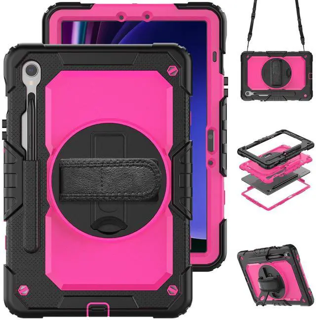 Main image of Heavy Duty Shockproof Protective Case with Screen Protector, 360° Rotatable Kickstand & Hand/Shoulder Strap for Samsung Galaxy Tab S10 Lite / S10 FE / S9 FE 10.9 Inch / Tab S9 11 Inch,RosePC