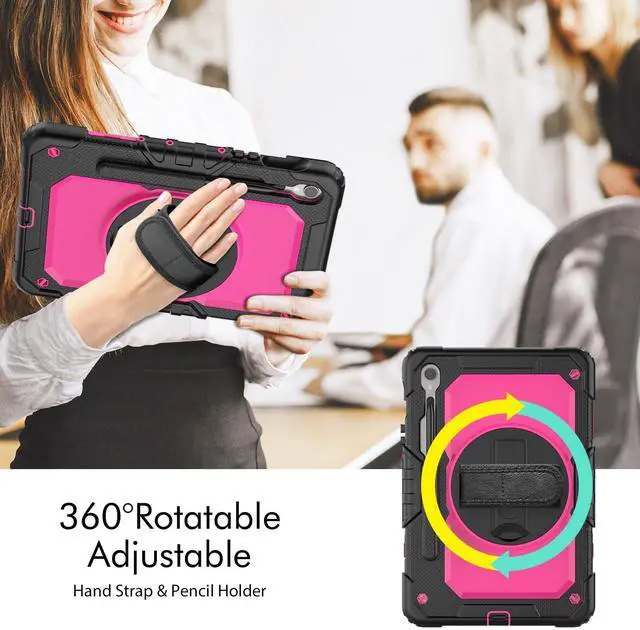 Alt view image 3 of 7 - Heavy Duty Shockproof Protective Case with Screen Protector, 360° Rotatable Kickstand & Hand/Shoulder Strap for Samsung Galaxy Tab S10 Lite / S10 FE / S9 FE 10.9 Inch / Tab S9 11 Inch,RosePC