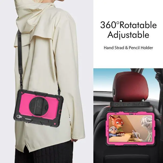 Alt view image 6 of 7 - Heavy Duty Shockproof Protective Case with Screen Protector, 360° Rotatable Kickstand & Hand/Shoulder Strap for Samsung Galaxy Tab S10 Lite / S10 FE / S9 FE 10.9 Inch / Tab S9 11 Inch,RosePC