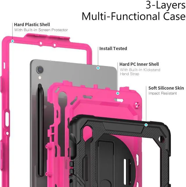 Alt view image 7 of 7 - Heavy Duty Shockproof Protective Case with Screen Protector, 360° Rotatable Kickstand & Hand/Shoulder Strap for Samsung Galaxy Tab S10 Lite / S10 FE / S9 FE 10.9 Inch / Tab S9 11 Inch,RosePC