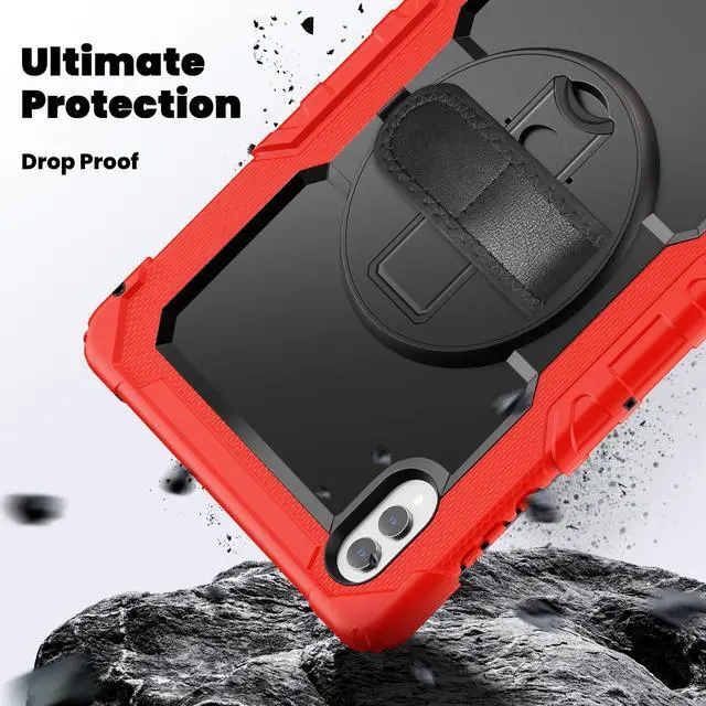 Alt view image 4 of 7 - Heavy Duty Shockproof Case with 360° Rotatable Stand, Hand & Shoulder Strap for Samsung Galaxy Tab S11 Ultra 14.6" 2025 (SM-X930/SM-X936B), Red