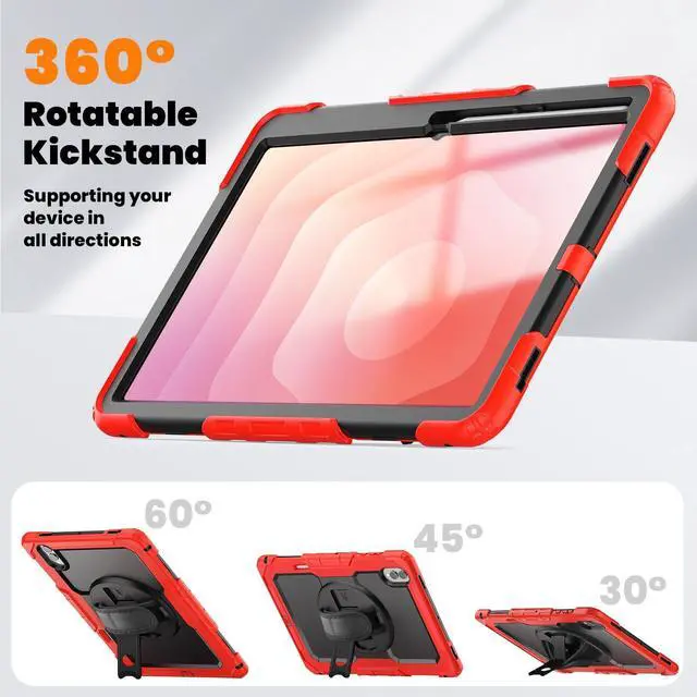 Alt view image 6 of 7 - Heavy Duty Shockproof Case with 360° Rotatable Stand, Hand & Shoulder Strap for Samsung Galaxy Tab S11 Ultra 14.6" 2025 (SM-X930/SM-X936B), Red