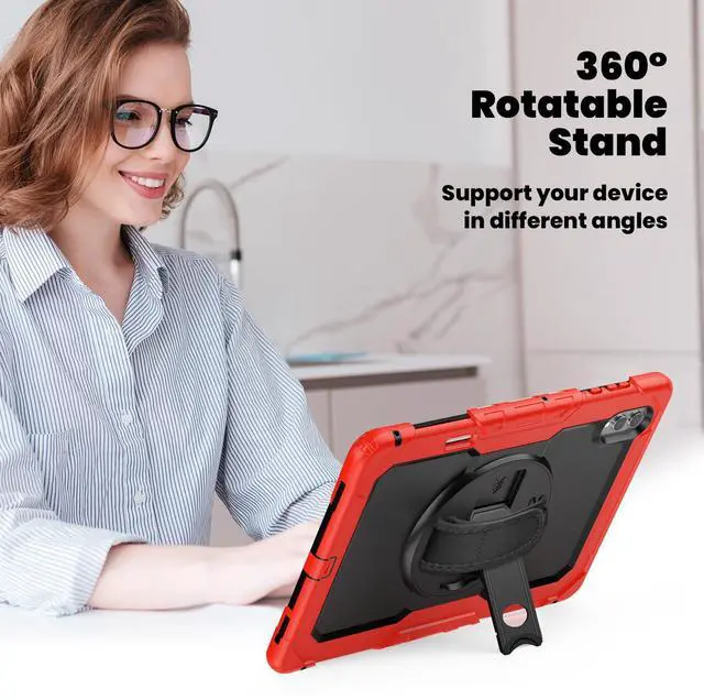 Alt view image 5 of 7 - Heavy Duty Shockproof Case with 360° Rotatable Stand, Hand & Shoulder Strap for Samsung Galaxy Tab S11 Ultra 14.6" 2025 (SM-X930/SM-X936B), Red