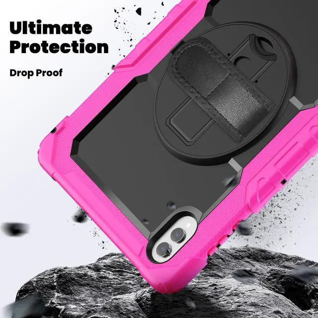 Alt view image 4 of 7 - Heavy Duty Shockproof Case with 360° Rotatable Stand, Hand & Shoulder Strap for Samsung Galaxy Tab S11 Ultra 14.6" 2025 (SM-X930/SM-X936B),Rose