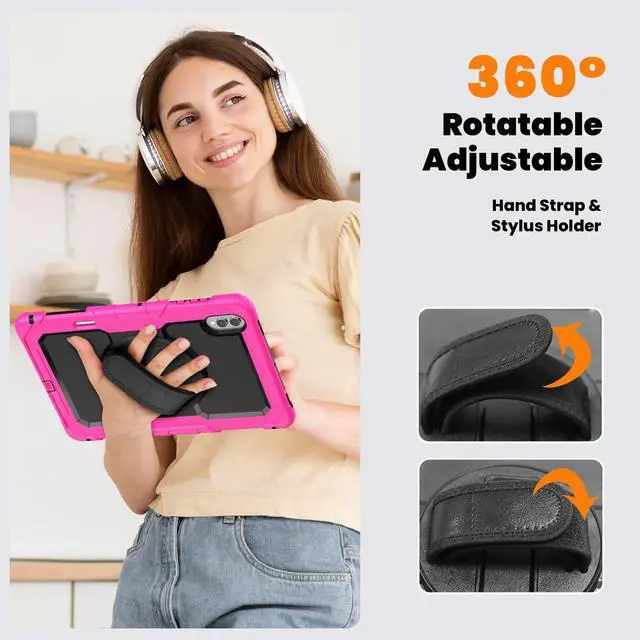 Alt view image 7 of 7 - Heavy Duty Shockproof Case with 360° Rotatable Stand, Hand & Shoulder Strap for Samsung Galaxy Tab S11 Ultra 14.6" 2025 (SM-X930/SM-X936B),Rose