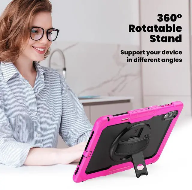 Alt view image 5 of 7 - Heavy Duty Shockproof Case with 360° Rotatable Stand, Hand & Shoulder Strap for Samsung Galaxy Tab S11 Ultra 14.6" 2025 (SM-X930/SM-X936B),Rose