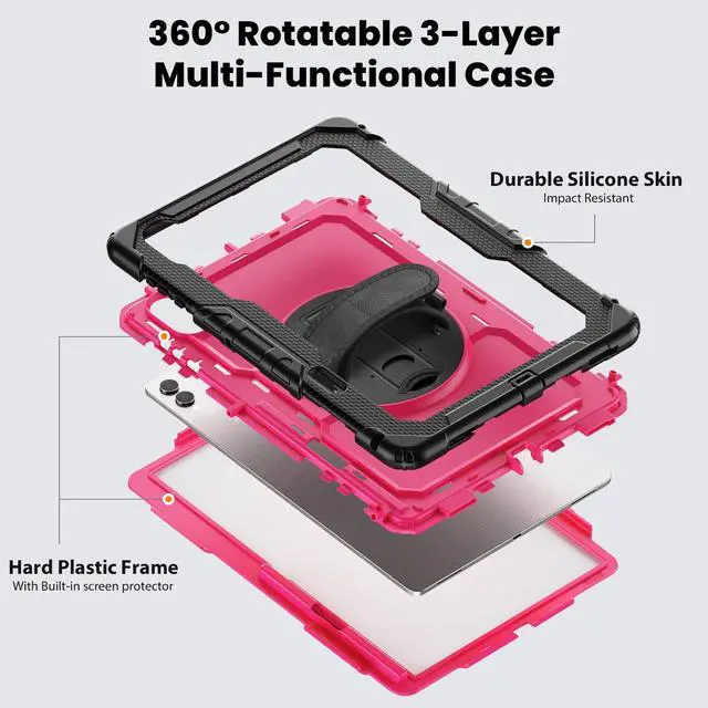 Alt view image 3 of 7 - Heavy Duty Shockproof Case with 360° Rotatable Stand, Hand & Shoulder Strap for Samsung Galaxy Tab S11 Ultra 14.6" 2025 (SM-X930/SM-X936B),RosePC