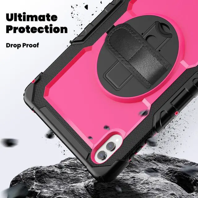 Alt view image 4 of 7 - Heavy Duty Shockproof Case with 360° Rotatable Stand, Hand & Shoulder Strap for Samsung Galaxy Tab S11 Ultra 14.6" 2025 (SM-X930/SM-X936B),RosePC