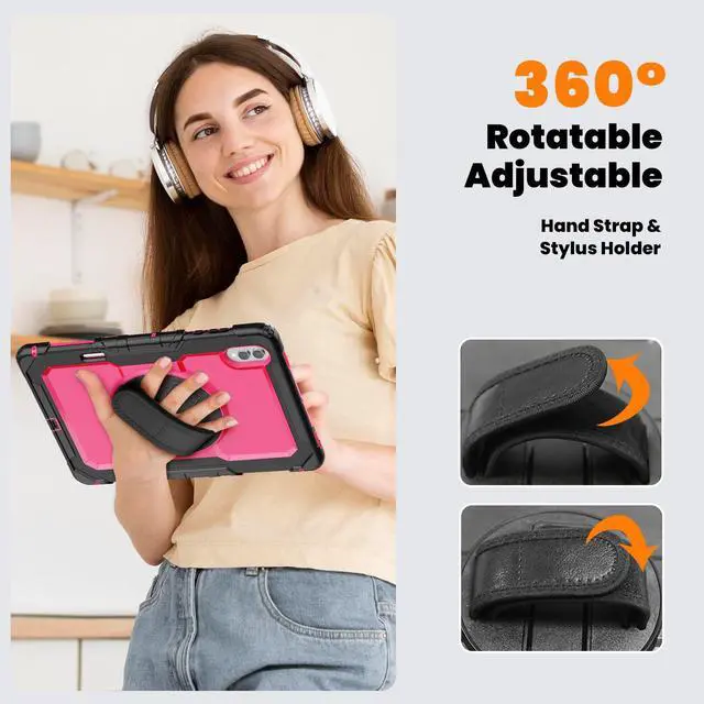Alt view image 7 of 7 - Heavy Duty Shockproof Case with 360° Rotatable Stand, Hand & Shoulder Strap for Samsung Galaxy Tab S11 Ultra 14.6" 2025 (SM-X930/SM-X936B),RosePC