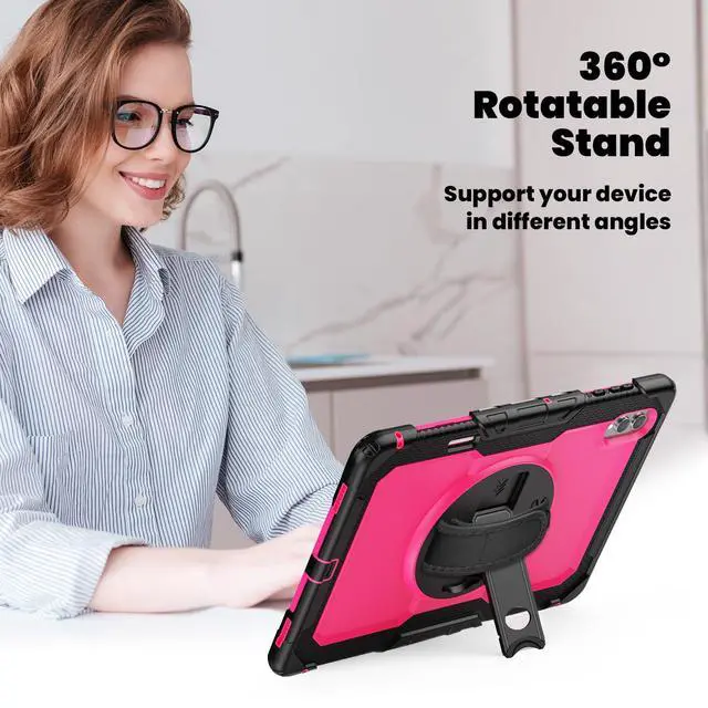 Alt view image 5 of 7 - Heavy Duty Shockproof Case with 360° Rotatable Stand, Hand & Shoulder Strap for Samsung Galaxy Tab S11 Ultra 14.6" 2025 (SM-X930/SM-X936B),RosePC