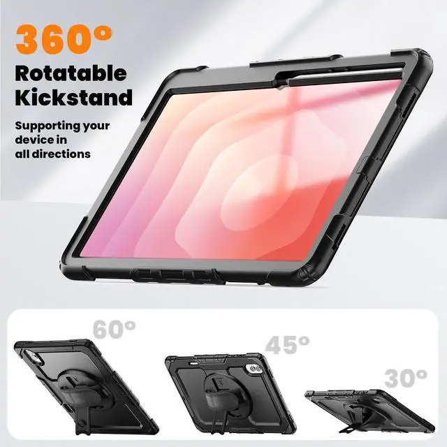 Alt view image 6 of 7 - Heavy Duty Shockproof Case with 360° Rotatable Stand, Hand & Shoulder Strap for Samsung Galaxy Tab S11 Ultra 14.6" 2025 (SM-X930/SM-X936B),Black