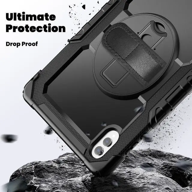 Alt view image 4 of 7 - Heavy Duty Shockproof Case with 360° Rotatable Stand, Hand & Shoulder Strap for Samsung Galaxy Tab S11 Ultra 14.6" 2025 (SM-X930/SM-X936B),Black