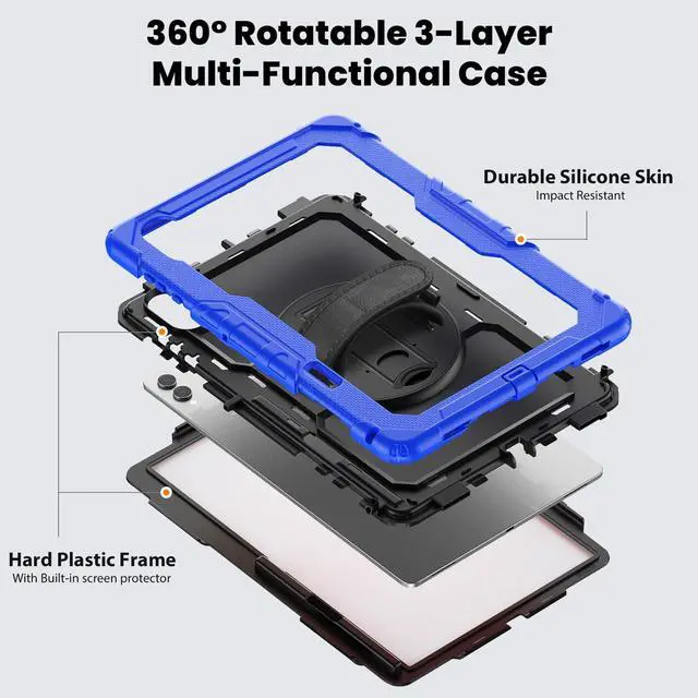 Alt view image 3 of 7 - Heavy Duty Shockproof Case with 360° Rotatable Stand, Hand & Shoulder Strap for Samsung Galaxy Tab S11 Ultra 14.6" 2025 (SM-X930/SM-X936B),Blue