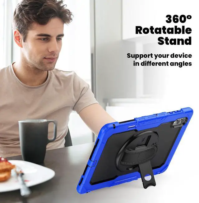 Alt view image 5 of 7 - Heavy Duty Shockproof Case with 360° Rotatable Stand, Hand & Shoulder Strap for Samsung Galaxy Tab S11 Ultra 14.6" 2025 (SM-X930/SM-X936B),Blue