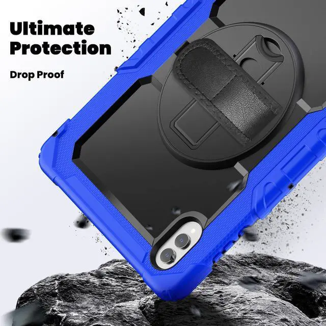 Alt view image 4 of 7 - Heavy Duty Shockproof Case with 360° Rotatable Stand, Hand & Shoulder Strap for Samsung Galaxy Tab S11 Ultra 14.6" 2025 (SM-X930/SM-X936B),Blue
