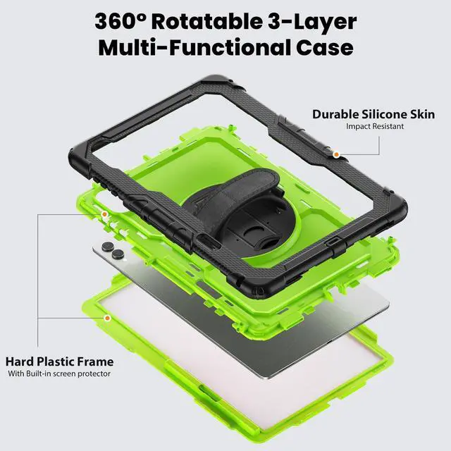 Alt view image 3 of 7 - Heavy Duty Shockproof Case with 360° Rotatable Stand, Hand & Shoulder Strap for Samsung Galaxy Tab S11 Ultra 14.6" 2025 (SM-X930/SM-X936B),GreenPC