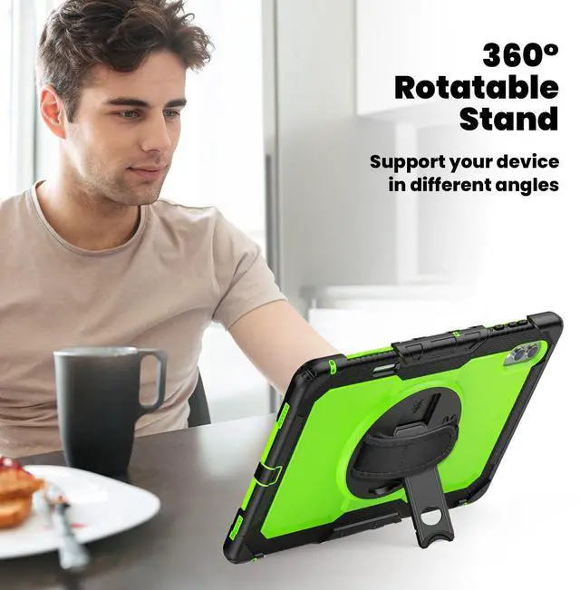Alt view image 5 of 7 - Heavy Duty Shockproof Case with 360° Rotatable Stand, Hand & Shoulder Strap for Samsung Galaxy Tab S11 Ultra 14.6" 2025 (SM-X930/SM-X936B),GreenPC