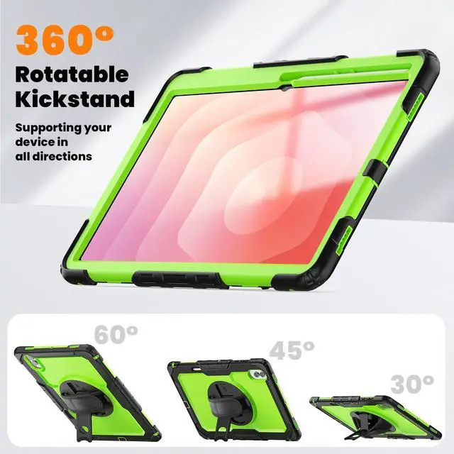 Alt view image 6 of 7 - Heavy Duty Shockproof Case with 360° Rotatable Stand, Hand & Shoulder Strap for Samsung Galaxy Tab S11 Ultra 14.6" 2025 (SM-X930/SM-X936B),GreenPC