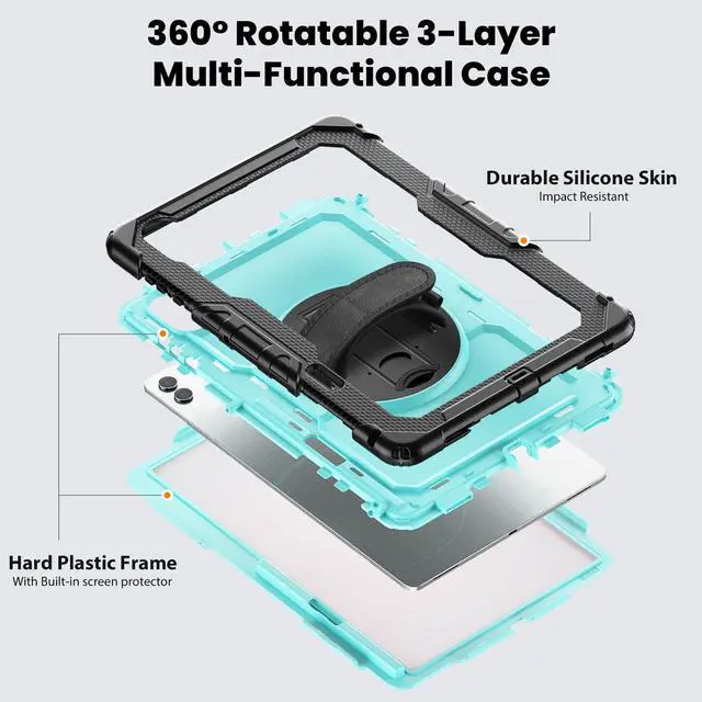 Alt view image 3 of 7 - Heavy Duty Shockproof Case with 360° Rotatable Stand, Hand & Shoulder Strap for Samsung Galaxy Tab S11 Ultra 14.6" 2025 (SM-X930/SM-X936B),Light bluePC