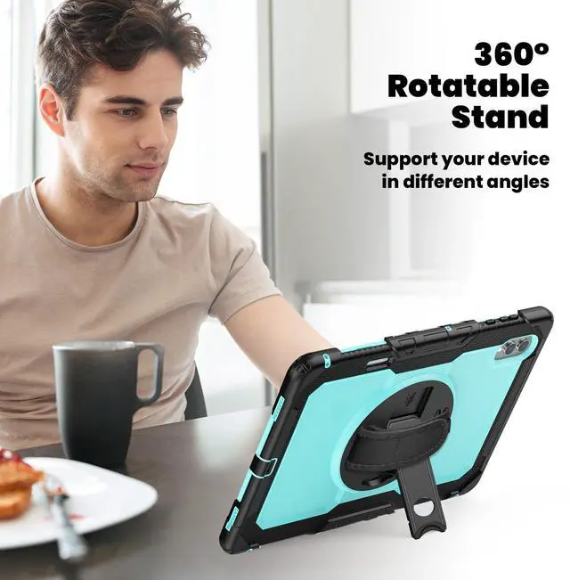 Alt view image 5 of 7 - Heavy Duty Shockproof Case with 360° Rotatable Stand, Hand & Shoulder Strap for Samsung Galaxy Tab S11 Ultra 14.6" 2025 (SM-X930/SM-X936B),Light bluePC
