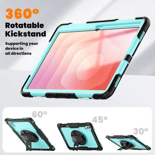 Alt view image 6 of 7 - Heavy Duty Shockproof Case with 360° Rotatable Stand, Hand & Shoulder Strap for Samsung Galaxy Tab S11 Ultra 14.6" 2025 (SM-X930/SM-X936B),Light bluePC