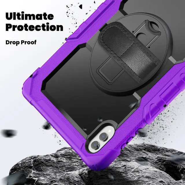 Alt view image 4 of 7 - Heavy Duty Shockproof Case with 360° Rotatable Stand, Hand & Shoulder Strap for Samsung Galaxy Tab S11 Ultra 14.6" 2025 (SM-X930/SM-X936B),Purple