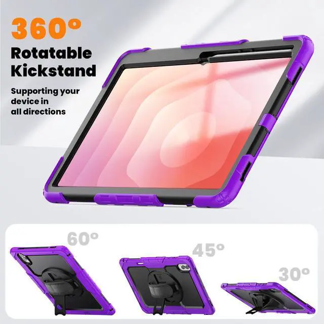 Alt view image 6 of 7 - Heavy Duty Shockproof Case with 360° Rotatable Stand, Hand & Shoulder Strap for Samsung Galaxy Tab S11 Ultra 14.6" 2025 (SM-X930/SM-X936B),Purple