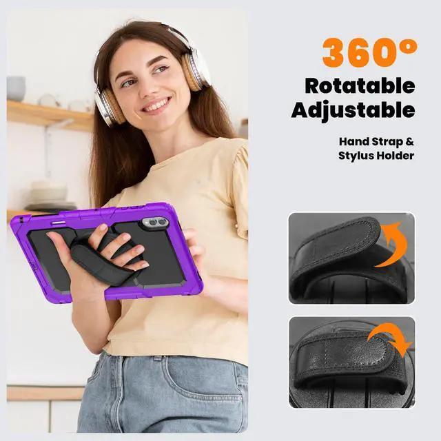 Alt view image 7 of 7 - Heavy Duty Shockproof Case with 360° Rotatable Stand, Hand & Shoulder Strap for Samsung Galaxy Tab S11 Ultra 14.6" 2025 (SM-X930/SM-X936B),Purple