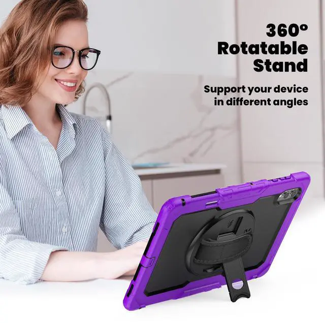 Alt view image 5 of 7 - Heavy Duty Shockproof Case with 360° Rotatable Stand, Hand & Shoulder Strap for Samsung Galaxy Tab S11 Ultra 14.6" 2025 (SM-X930/SM-X936B),Purple